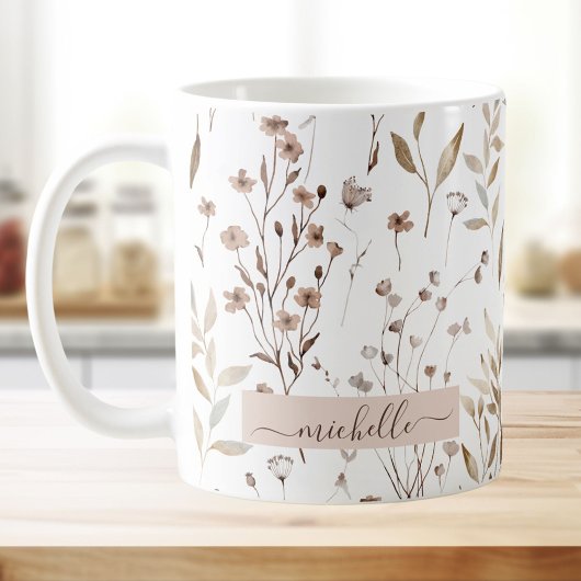 Monogramm Blätter für delikate braune Wildblumen Kaffeetasse