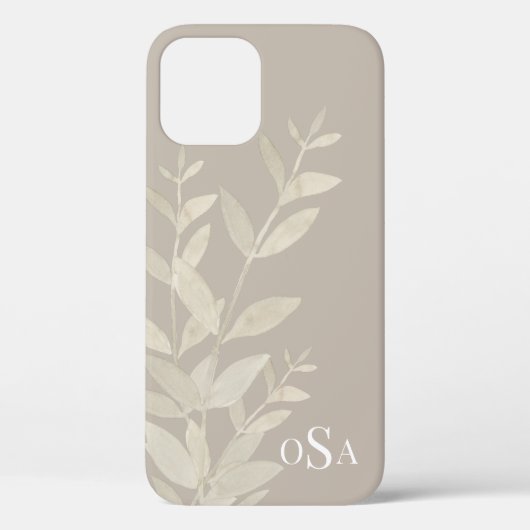 Monogramm-Blätter mit neutralen Farben modern Case-Mate iPhone Hülle (Rückseite)