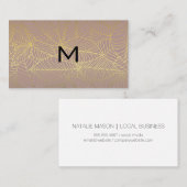Monogramm | Blätter-Muster für Goldlinien Visitenkarte (Vorne/Hinten)