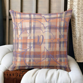 Monogramm Blätter tartan fallen beige orange lila Kissen