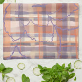 Monogramm Blätter tartan kariert beige orange lila Geschirrtuch (Gefaltet)