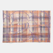 Monogramm Blätter tartan kariert beige orange lila Geschirrtuch (Horizontal)