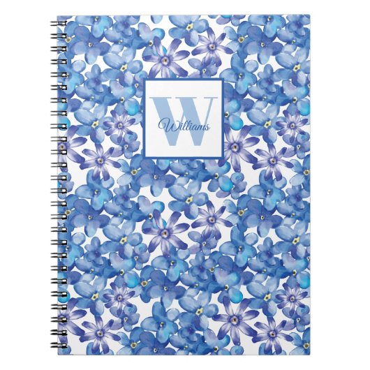 Monogramm Blau Blumenmuster Notizblock (Vorderseite)