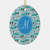 Monogramm-Blau dreht Roller-Auto-Lastwagen-LKWs Keramikornament (Rechts)