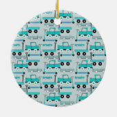 Monogramm-Blau dreht Roller-Auto-Lastwagen-LKWs Keramikornament (Hinten)