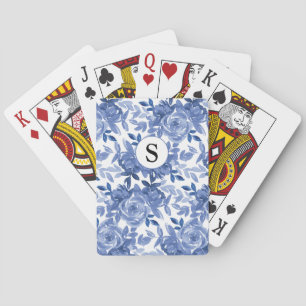 Monogramm Blau Floral Botanisch Spielkarten