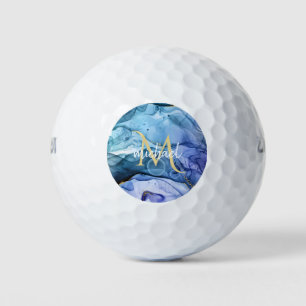 Monogramm Blau & Gold Fluid Alcohol Tinte Gel Golfball