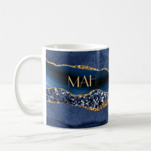 Monogramm Blau Gold Glitter Achat Murmel Trend Kaffeetasse