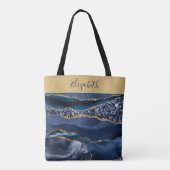 Monogramm Blau Gold Glitter Achat Trendmarmor Tasche (Rückseite)