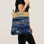 Monogramm Blau Gold Glitter Achat Trendmarmor Tasche (Von Nahem)