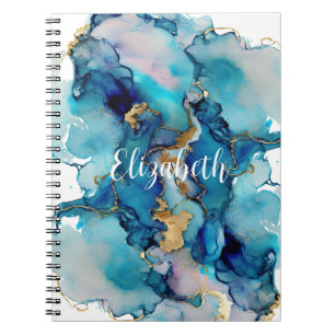 Monogramm Blau Gold Wasch Wasserfarbe Abstract Notizblock