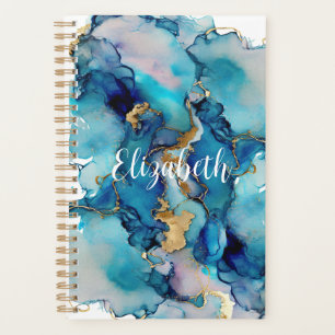 Monogramm Blau Gold Wasch Wasserfarbe Abstract Planer