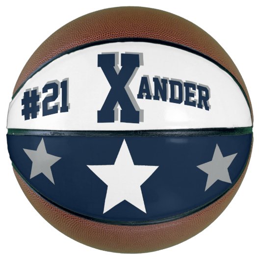 Monogramm Blau, Grau und Weiß Basketball (Vorderseite)