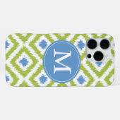 Monogramm Blau Grün Diamond Ikat Muster iPhone Hülle (Rückseite (Horizontal))