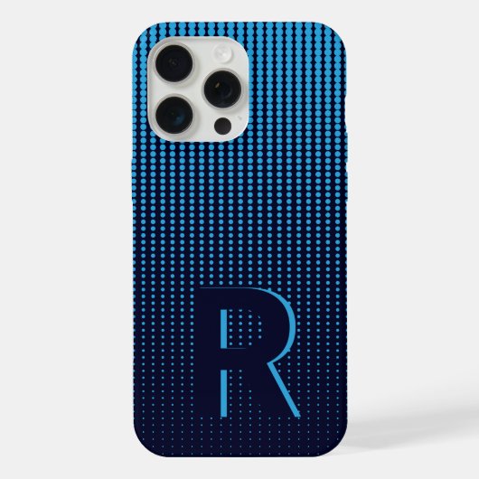 Monogramm Blau Halftone Moderne Initiale Personali iPhone Hülle (Rückseite)