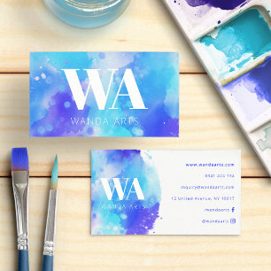 Monogramm Blau Lila Aquarell Künstlerin Visitenkarte