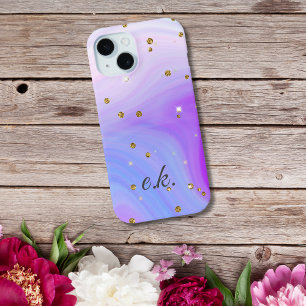 Monogramm Blau Lila Rosa Wirbel Gold Glitter Case-Mate iPhone Hülle