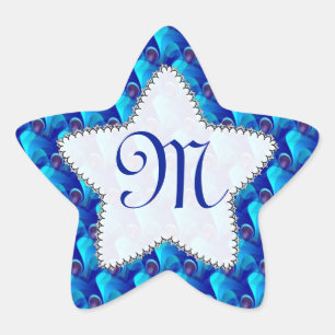 Monogramm Blau Lila Stern Aufkleber