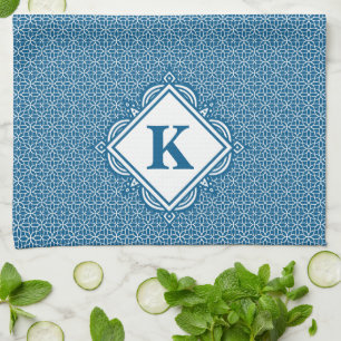 Monogramm Blau Mandala Geschirrtuch