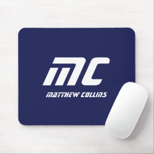 Monogramm Blau Modern Minimalistischer Name Weiß E Mousepad