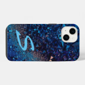 Monogramm Blau Navy Glitter iPhone Hülle (Rückseite (Horizontal))