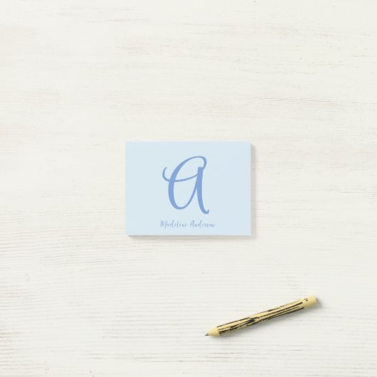 Monogramm Blau Post-it Klebezettel (Auf Schreibtisch)