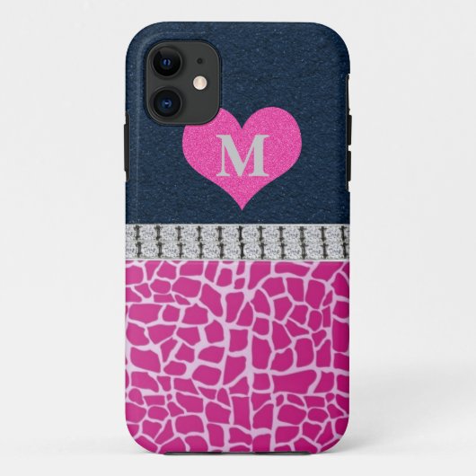 Monogramm, Blau, rosa Giraffendruck iPhone 5 Fall Case-Mate iPhone Hülle (Rückseite)