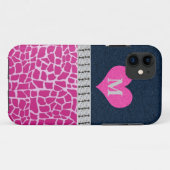 Monogramm, Blau, rosa Giraffendruck iPhone 5 Fall Case-Mate iPhone Hülle (Rückseite (Horizontal))