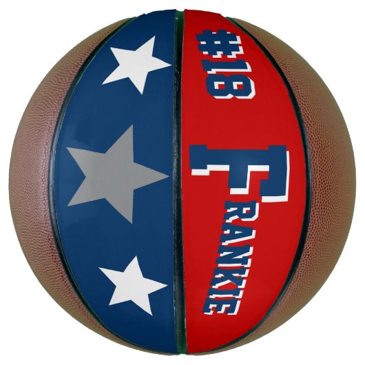 Monogramm Blau, Rot und Grau Basketball (Vertikal)