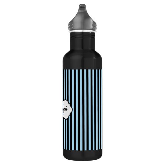Monogramm Blau, Schwarz, Weiß Streifen Edelstahlflasche (Rechts)