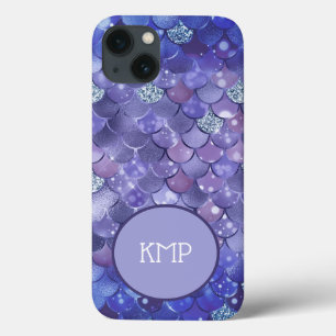 Monogramm Blau Silber Glitter Meerjungfrau Schuppe Case-Mate iPhone Hülle