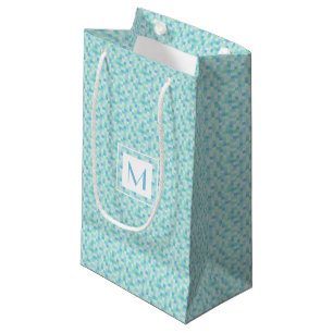 Monogramm-Blau-und Aqua-Blau-Quadrat-kleine Kleine Geschenktüte
