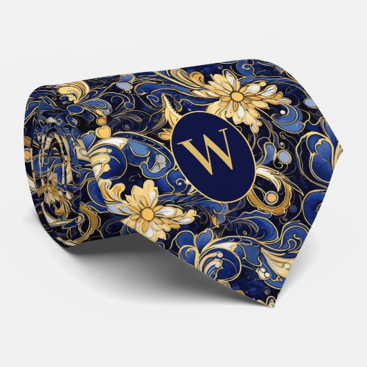 Monogramm Blau und Gold Krawatte (Gerollt)