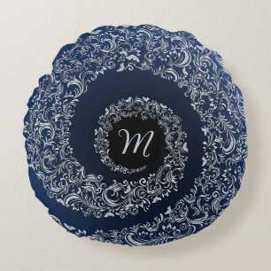 Monogramm Blau und Grau Rundes Kissen