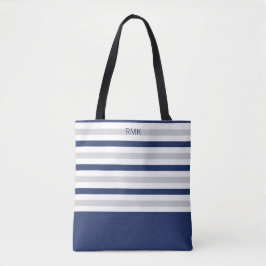 Monogramm Blau und Grau Streifen Tasche