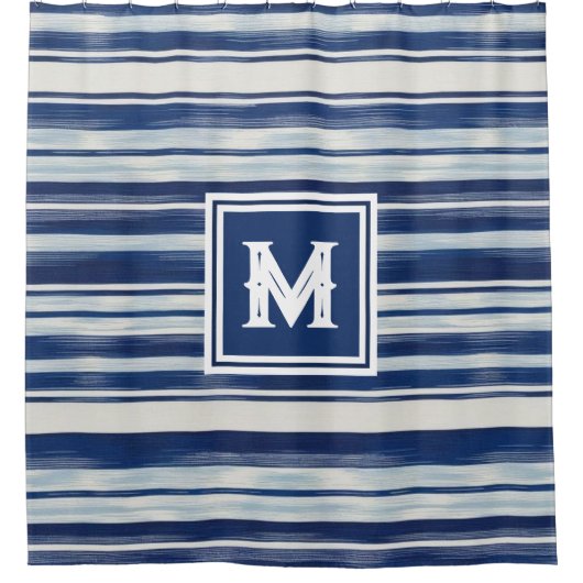 Monogramm (blau und weiß gestrichen) duschvorhang (Vorderseite)
