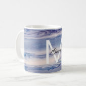 Monogramm Blau und weiß Kaffeetasse (Vorderseite Links)