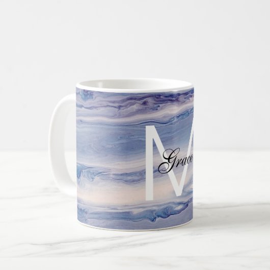 Monogramm Blau und weiß Kaffeetasse (Vorderseite Links)