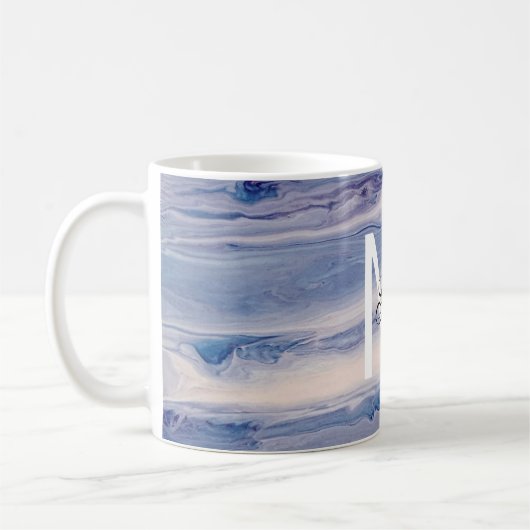 Monogramm Blau und weiß Kaffeetasse (Links)