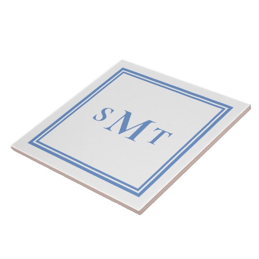 Monogramm Blau und Weiß mit drei Buchstaben Fliese (Seite)