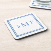 Monogramm Blau und Weiß mit drei Buchstaben Getränkeuntersetzer (Linke Seite)