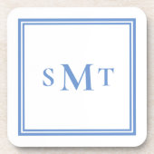 Monogramm Blau und Weiß mit drei Buchstaben Getränkeuntersetzer (Vorderseite)