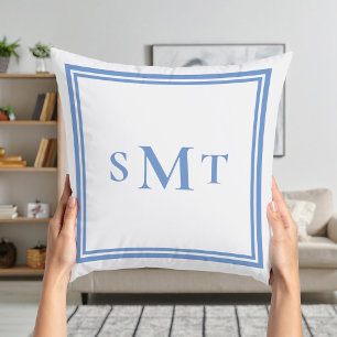 Monogramm Blau und Weiß mit drei Buchstaben Kissen