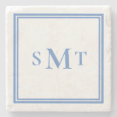 Monogramm Blau und Weiß mit drei Buchstaben Steinuntersetzer (Vorderseite)