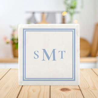 Monogramm Blau und Weiß mit drei Buchstaben Steinuntersetzer