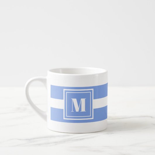 Monogramm Blau und Weiß Streifen Espressotasse (Links)