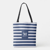 Monogramm Blau und Weiß Streifen Tasche (Rückseite)