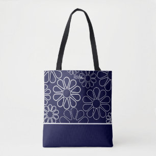 Monogramm Blau und Weiße Blüten Tasche