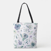 Monogramm Blau-Violett Wasserfarbe Blumenmuster Tasche (Rückseite)