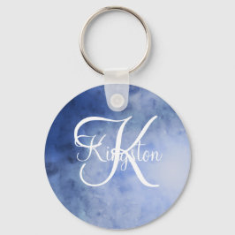 Monogramm Blau-Weiß-Aquarell Schlüsselanhänger